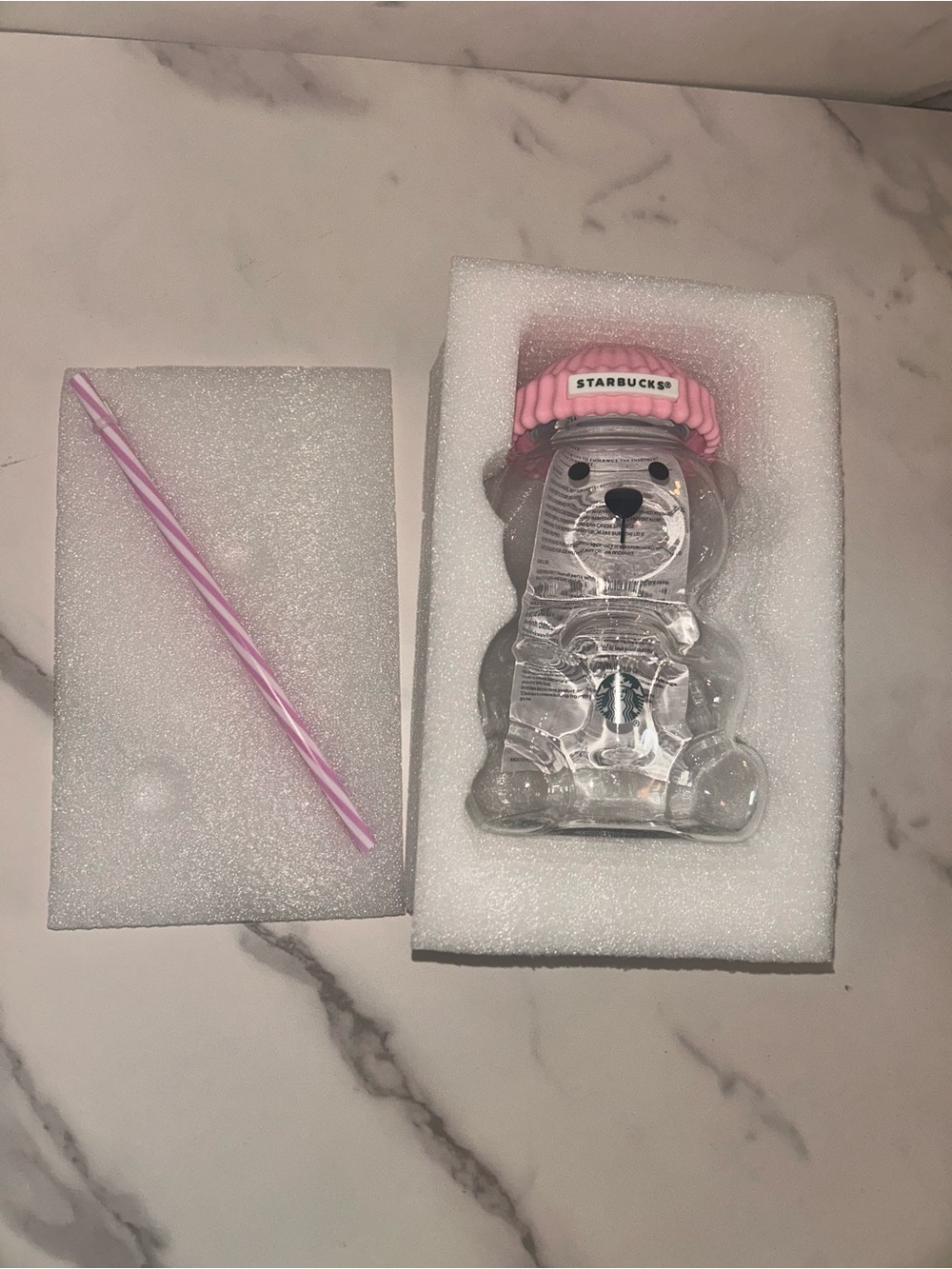 Starbucks Glass Bear Cup with Pink Lid and Straw - Picture 2 of 3